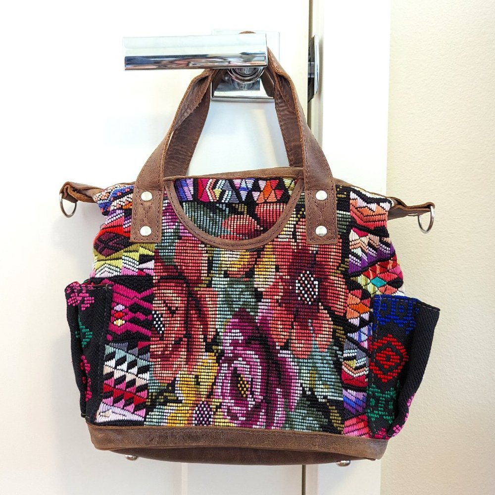 One-Of-A-Kind Nena & Co Full Huipil Core Leather Mini Convertible Day Bag